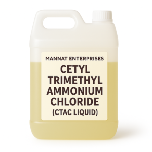 CTAC Liquid (Cetyl Trimethyl Ammonium Chloride) by MANNAT ENTERPRISES in white jerrycan with pale yellow liquid and cream label