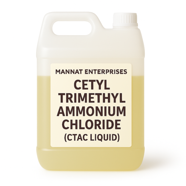 CTAC Liquid (Cetyl Trimethyl Ammonium Chloride) by MANNAT ENTERPRISES in white jerrycan with pale yellow liquid and cream label