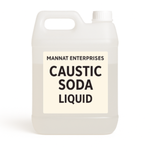 MANNAT ENTERPRISES Caustic Soda Liquid in white jerrycan with cream label and clear alkali solution