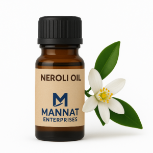 neroli essential oil, citrus aurantium oil, oil for glowing skin, anti-aging essential oil, natural oil for anxiety, neroli oil for perfume, oil for sensitive skin, third party essential oil supplier, mannat enterprises neroli oil, floral diffuser oil, oil for scars and fine lines, luxury cosmetic ingredient