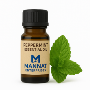 peppermint essential oil, mentha piperita oil, natural headache relief oil, cooling oil for skin, essential oil for focus, peppermint oil for pain relief, third party essential oil supplier, mannat enterprises peppermint oil, oil for congestion and clarity, menthol oil india