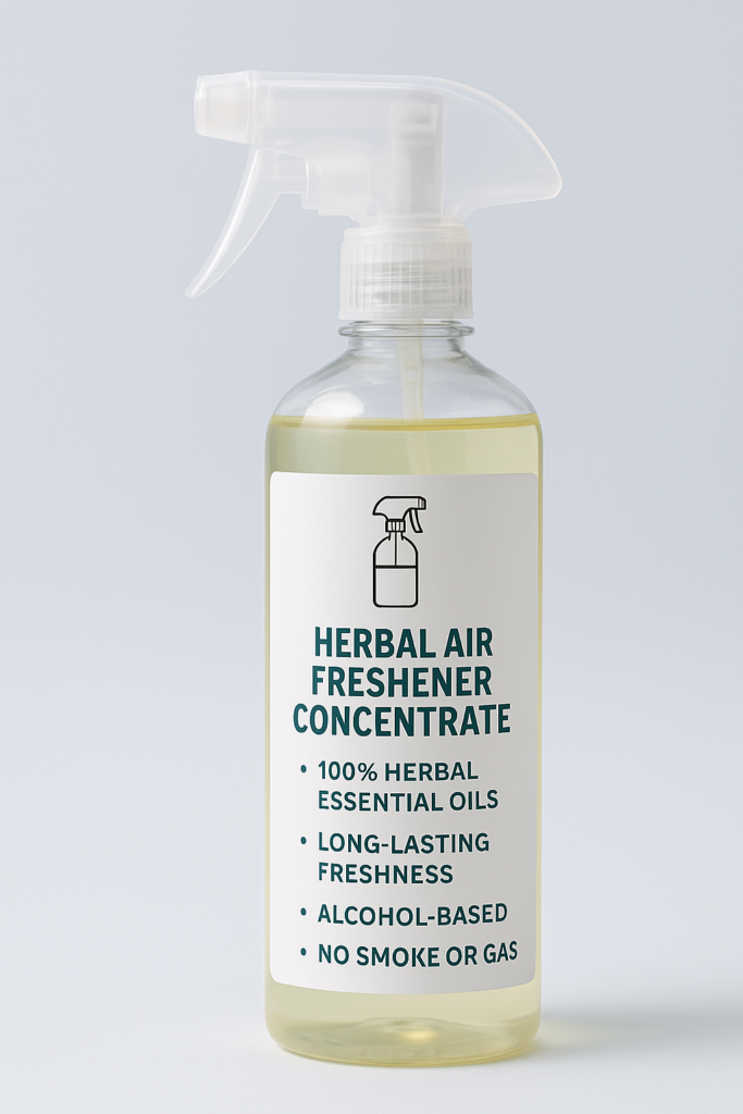 herbal air freshener concentrate, lemongrass air spray, eucalyptus camphor room freshener, non toxic air purifier, third party air freshener, no gas room spray base