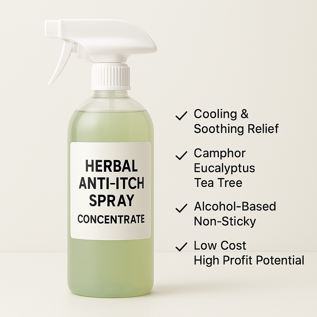 anti itch spray concentrate, tea tree camphor eucalyptus skin spray, herbal itch relief, anti fungal skin spray, non sticky natural cooling spray, personal care base
