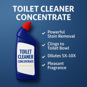 toilet cleaner concentrate, acid base toilet cleaner, HCL toilet cleaner, industrial washroom cleaner, commercial toilet disinfectant, thick toilet cleaning concentrate