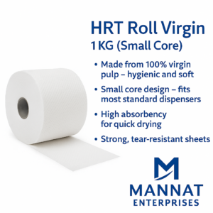 hrt roll, virgin tissue roll, hand roll towel, small core hrt, 1kg hrt roll, embossed hrt roll, industrial tissue roll, hotel hand towel, commercial paper roll, soft and absorbent hrt