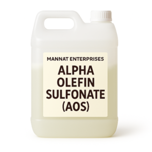 Alpha Olefin Sulfonate (AOS) by MANNAT ENTERPRISES in white can with light yellow liquid and cream label