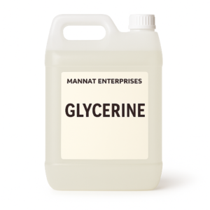 Glycerine by MANNAT ENTERPRISES in a white jerrycan with clear liquid and cream-colored label