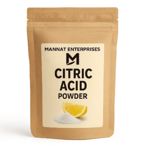 MANNAT ENTERPRISES Citric Acid Powder in kraft paper pouch with lemon slice and white granules