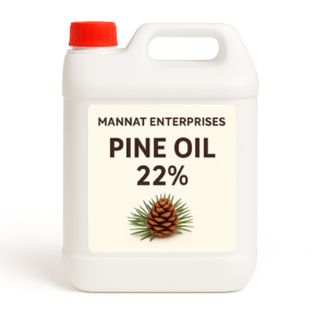MANNAT ENTERPRISES Pine Oil 22% white can with pinecone graphic and bold cream label