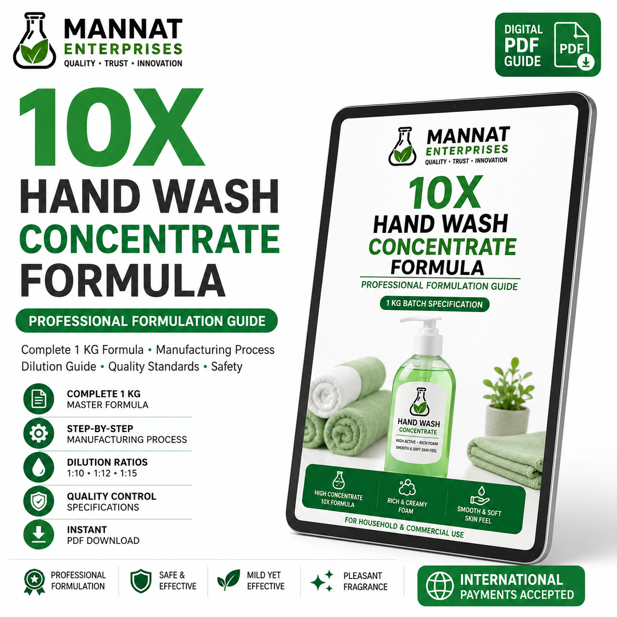 Hand Wash Formula, Hand Wash Concentrate, 10X Hand Wash, 10X Hand Wash Concentrate, Liquid Hand Wash Formula, Liquid Hand Wash Concentrate, Hand Wash Manufacturing Formula, Hand Wash Making Formula, Professional Hand Wash Formula, Commercial Hand Wash Formula, Premium Hand Wash Formula, Foaming Hand Wash Formula, Hand Wash Chemical Formula, Hand Wash Base Formula, Hand Wash Production Formula, SLES Hand Wash Formula, CAPB Hand Wash Formula, LAO Hand Wash Formula, Hand Wash Concentrate PDF, Chemical Formula PDF, Concentrate Formulation, Manufacturing Formula, Private Label Formula, Cleaning Product Manufacturing, Chemical Manufacturing Guide, Digital Formula Download, Instant PDF Download, Professional Formula PDF, Mannat Enterprises
