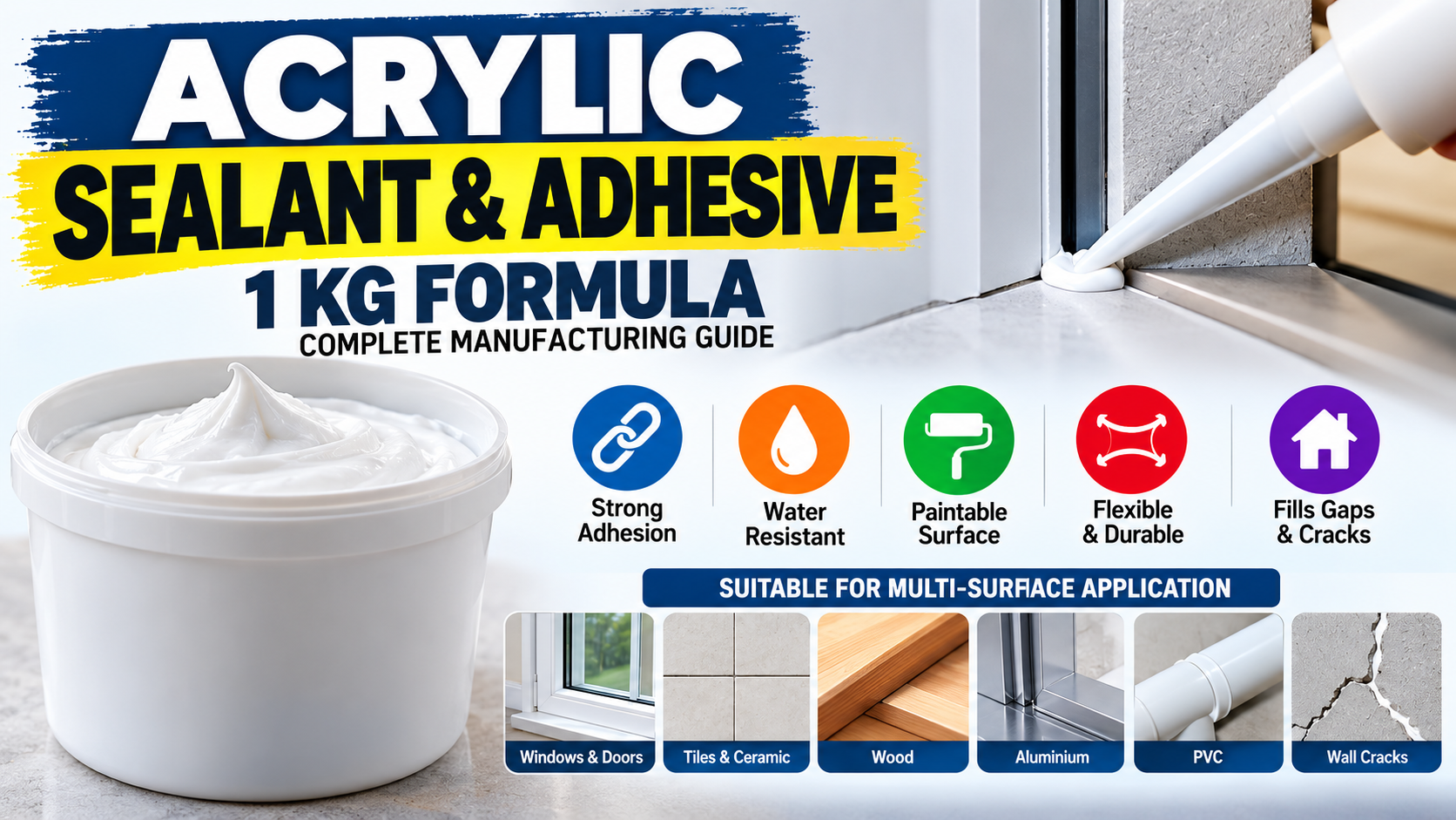 Acrylic Sealant Formula, Acrylic Adhesive Formula, Sealant Adhesive Formula, Sealant Manufacturing, Adhesive Manufacturing, Acrylic Sealant Manufacturing, Acrylic Adhesive Manufacturing, Sealant Formulation, Adhesive Formulation, Chemical Formulation, Construction Chemical Formula, Building Material Formula, Joint Sealant Formula, Gap Filler Formula, Waterproof Sealant, Water Based Sealant, Water Based Adhesive, DIY Adhesive Formula, Industrial Adhesive Formula, Commercial Sealant Formula, Manufacturing Process, Chemical Manufacturing, Sealant Making Formula, Adhesive Making Formula, Acrylic Emulsion Formula, Calcium Carbonate Sealant, HEC Thickener Formula, Alphox 200 Formula, Mannat Enterprises, Cleaning Product Manufacturer