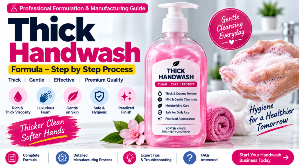 thick handwash making formula, thick handwash formulation, handwash manufacturing process, thick liquid handwash formula, CAPB handwash formula, decyl glucoside handwash, sodium cocoyl isethionate handwash, HPMC handwash formula, pearl handwash formulation, handwash manufacturing, handwash business