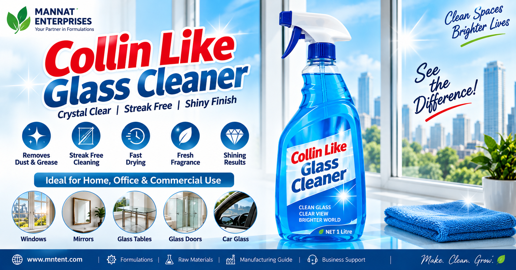 Collin Like Glass Cleaner: 1 Litre Commercial Formula & Manufacturing Guide