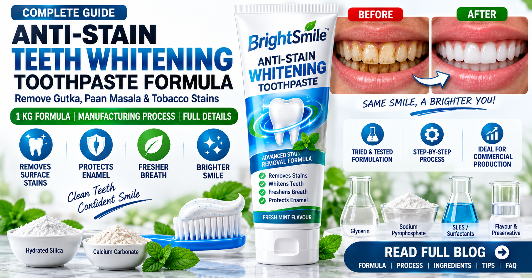 Anti-Stain Teeth Whitening Toothpaste Formula – 1 KG Commercial Manufacturing Guide